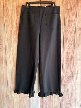 Anthropologie Maeve "The Colette" Black Pants with Ruffled Hem Size 31 T